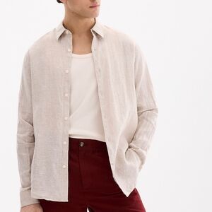 Le 31 Men's Beige Linen Button Up Shirt - Classic Casual Size XXL